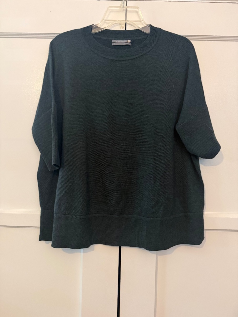 By Anthropologie Hunter Green 100% Merino Wool Crew Sweater XS 3/4 Sleeves